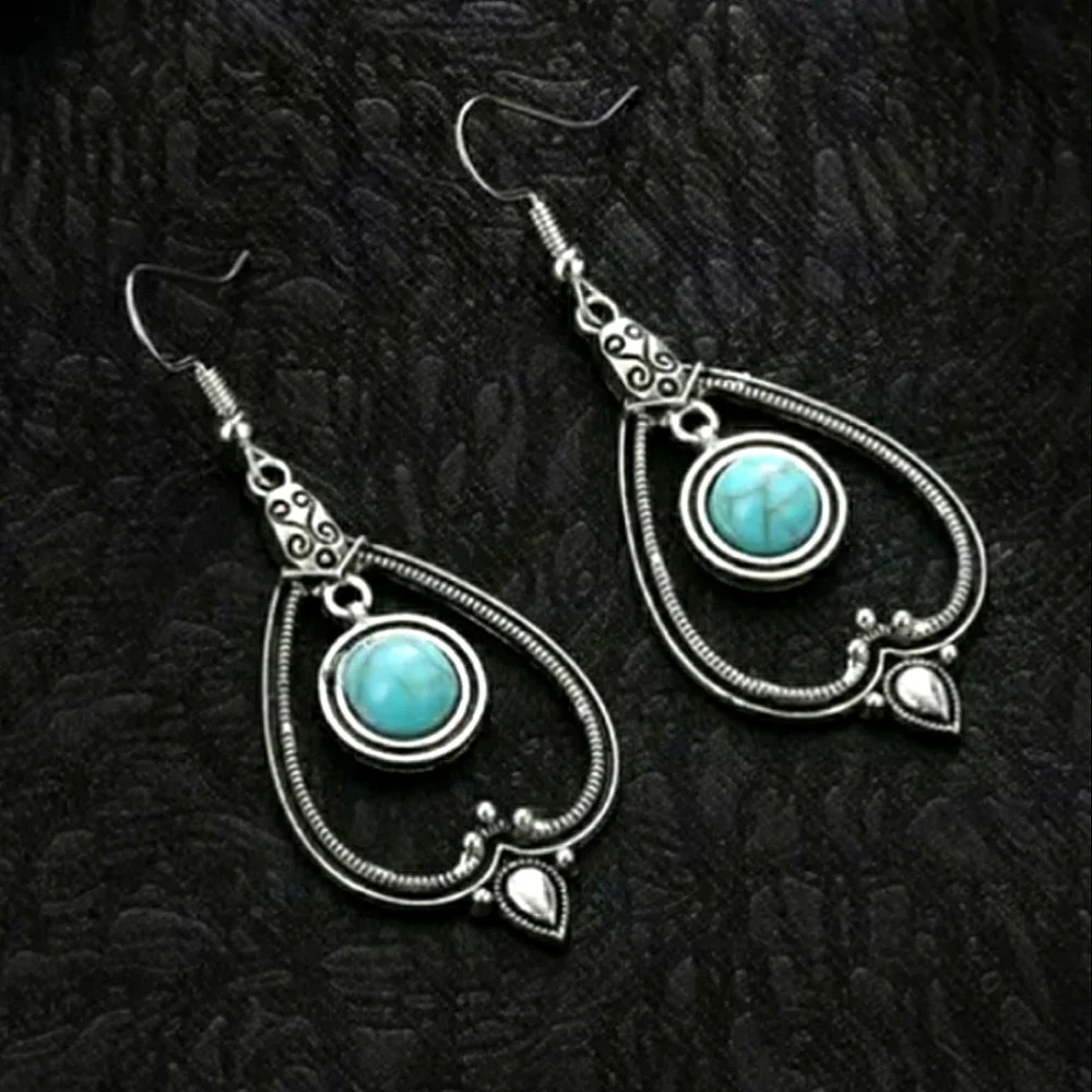 Bohemian Turquoise Silver Earrings